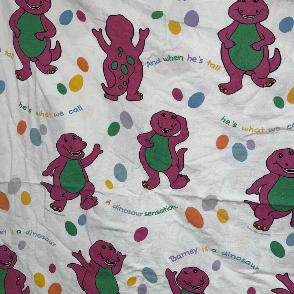 Sábana bajera vintage 1992 Lyons Group Barney dinosaurio cama doble 70x86 Foto 3 de 4