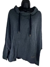 BENCH Poncho Hoodie Sz S Dark Grey Oversized Fit Asymmetric Cotton Blend Minimal