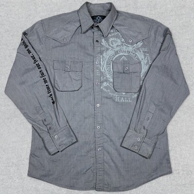 Roar Shirt Men's XL Gray Striped Front Runner Long Sleeve Button Up Western