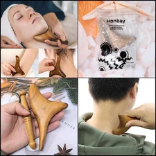 2PCS Reflexology Tools Wood Body Massage Tools Triangle Massager Wooden Gua Sha