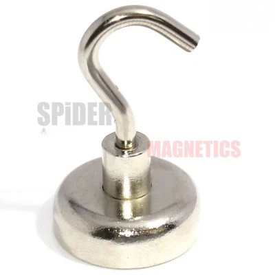 SPIDER MAGNETICS Neodymium pot magnets 25mm dia x 8mm + hook up to 20Kg max holding magnet