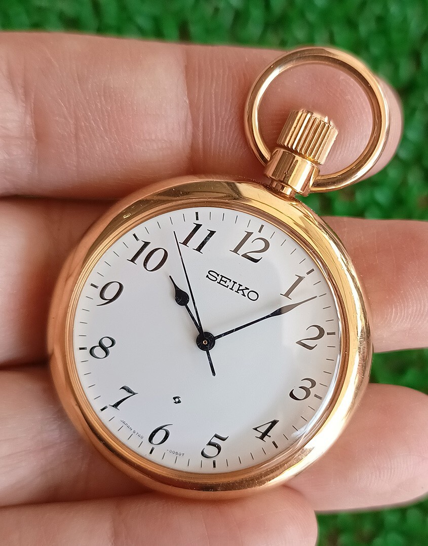 NICE & RARE VINTAGE SEIKO 5740-0080 MANUAL WIND GOLD TONE POCKET