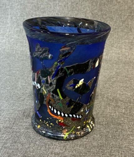 Kosta Boda Bertil Vallien Retired Multi-color Art Glass Vase Bird Motif 5 3/4"T - Picture 5 of 10