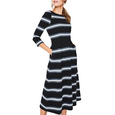 knee length dresses for ladies Annet Linen Blend Midi Dress-Navy