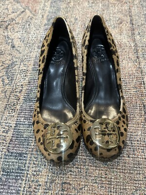 Tory Burch Women’s Sz Brown Calf Hair Leopard Print Slip On Wedge Pump  Heel