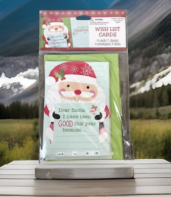 NEW Dear Santa Wish List Cards 4 Cards & Envelopes, Christmas