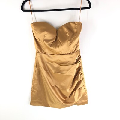 Naked Wardrobe Mini Dress Strapless Satin Ruched Sexy Party Gold Brown S |  eBay