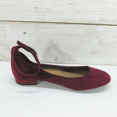 burgundy flats with ankle strap