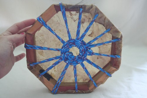 VTG CHEROKEE OCTAGON DRUM PARACORD ANIMAL SKIN FUR NATIVE AMERICAN INDIAN RARE - Picture 16 of 17