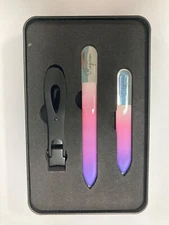 Regine Ultra Wide Nail Clipper and Glass Nano Laser Etched Mani/Pedi Set Purple