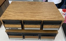 2x Vintage 80s Faux Wood 3 Drawer Cassette Tape Holder Storage Cabinet Holds 72