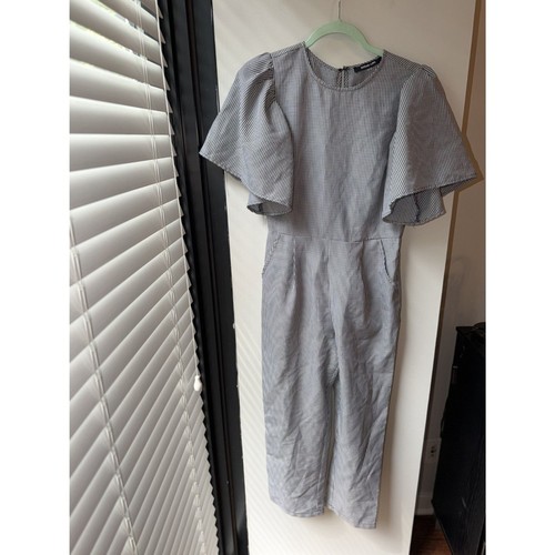 Gingham Black and White Sugar Lips Short Sleeve Small Jumpsuit
