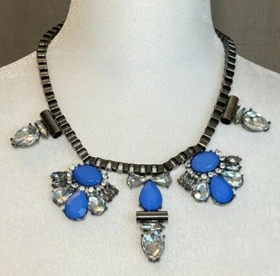 Express Y2k Blue Crystal Silver Wings Beautiful Statement Necklace