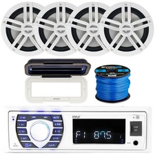 Pyle USB Bluetooth Marine Boat Radio, Radio Cover, 4x 6.5" Speakers, 50FT Wire