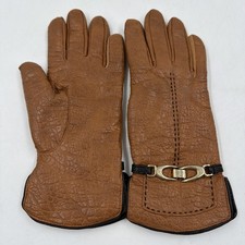 Vintage Aris Leather Gloves Winter Luxury Warm Brown Woman Size L