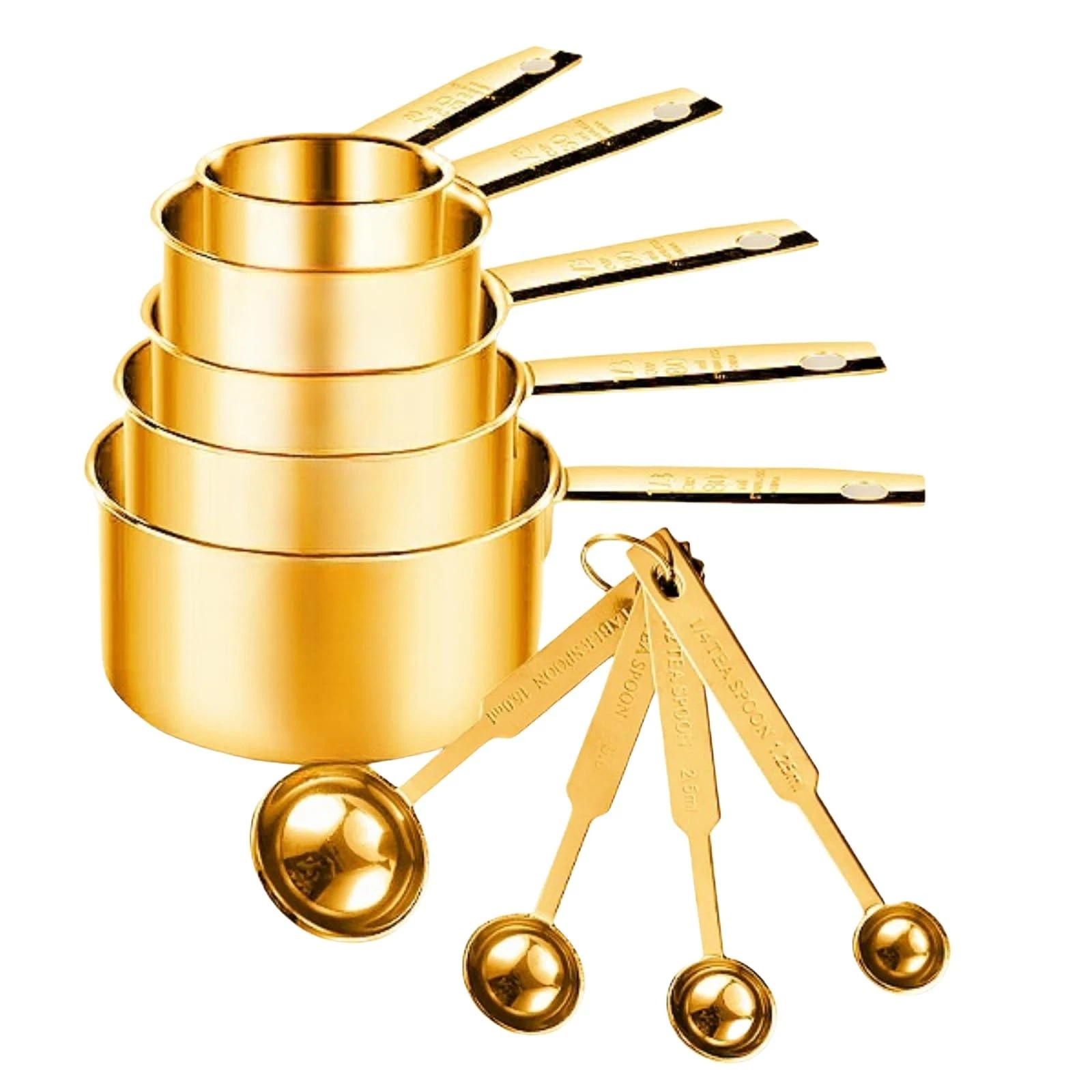 Premium 9Piece Gold Measuring Cups and Spoons Set 304 Stainless Steel, Stack...