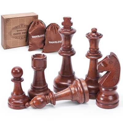 Wooden Chess Pieces Large 4.5'' King Set of 32 Luxury Staunton Wood Chessmen for