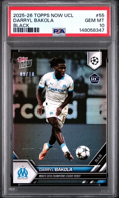 2025-26 Topps Now UCL Darryl Bakola Black /10 #55 PSA 10 GEM MINT RC ROOKIE