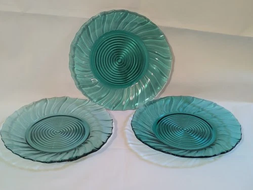 Set of 3 Jeannette Ultramarine Depression Swirl Dinner Plate Glass 9 1/8" O16