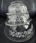Pyrex Clear Colonial Mist White Lace Nesting Mixing Bowl Set 322 323 325 Flowers