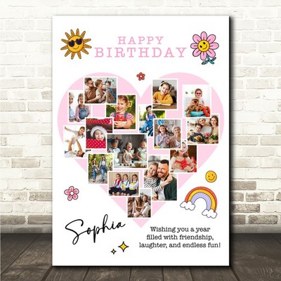 Fotocollage Kinder Mädchen Geburtstag Geschenk 16 Fotos rosa Herz Druck oder Leinwand