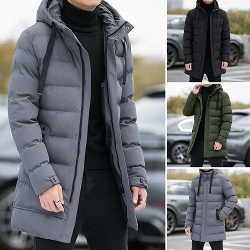 Men's Winter Hooded Long Jacket Quilted Bubble Coat Padded Puffer Warm Outwear