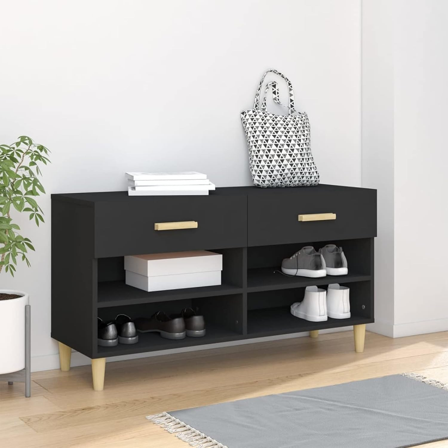 Scarpiera Nera 102X35X55 Cm in Legno Multistrato N,Scarpiera,Scarpiere,Scarpiera