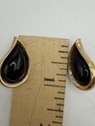 Vintage PBD 14K Gold Black Cabochon Teardrop Stud Earrings 3.99g Estate — photo 2