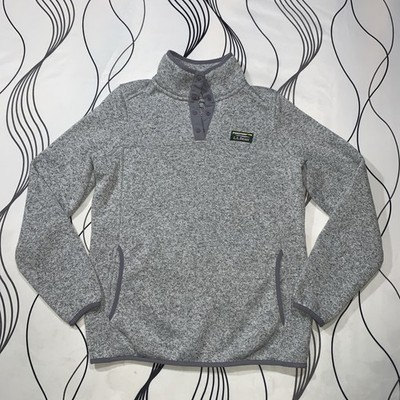 LL Bean Women s Fleece Pullover S Gray Heather Snap Front Sweater Knit Jacket