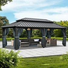 12'x20' Hardtop Gazebo Heavy Duty Galvanized Steel Outdoor Permanent Pavilion