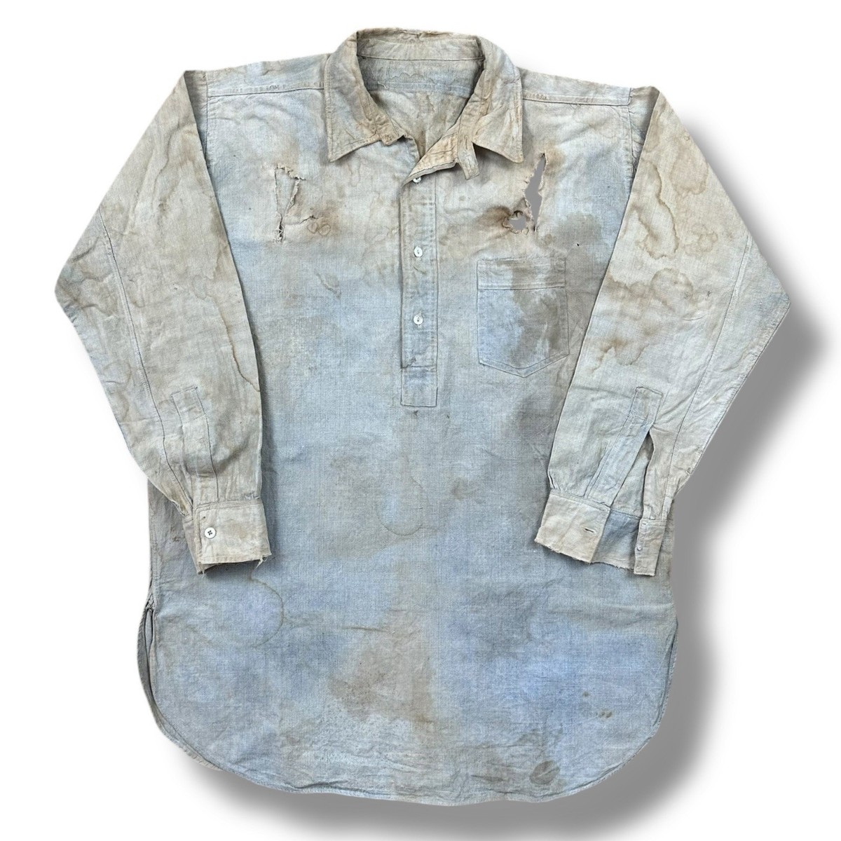 Vintage 1910s 20s Chambray Denim Chin Strap Work Shirt Men's