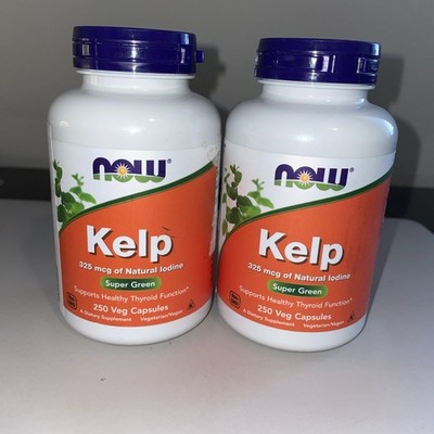 SET OF 2 NOW Supplements Kelp 325 mcg 250 Veg Capsules Super Green For Thyroid