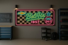 1957 Chevy Bel Air Neon Sign Flag 71x24" Classic Car Garage Banner Decor