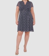 MSK Women's Blue Floral Printed Pintucked Dress Plus Size 20W