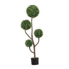4FT Tall Artificial Boxwood Topiary Tree Large Faux Green Plant in Pot for