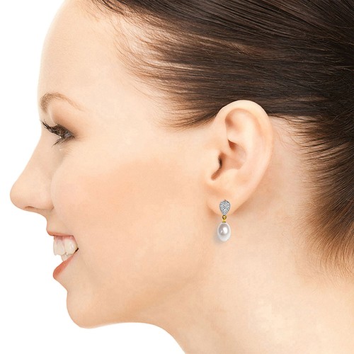 14K. SOLID GOLD EARRINGS WITH DIAMONDS & PEARLS - Picture 11 of 15