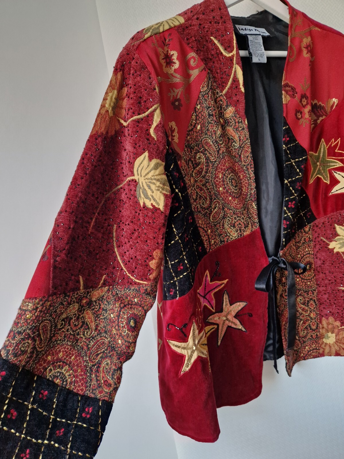 Indigo Moon Red Velvet Patchwork Jacket Size L Sa… - image 5