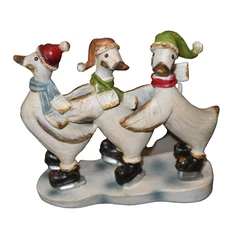 6" TII Collection Folk Art Holiday Skating Duck Swan Goose Christmas Holiday