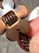 VTG COPPER CLOVER CHARM TENNIS BRACELET BROWN CORD RETRO BLING!