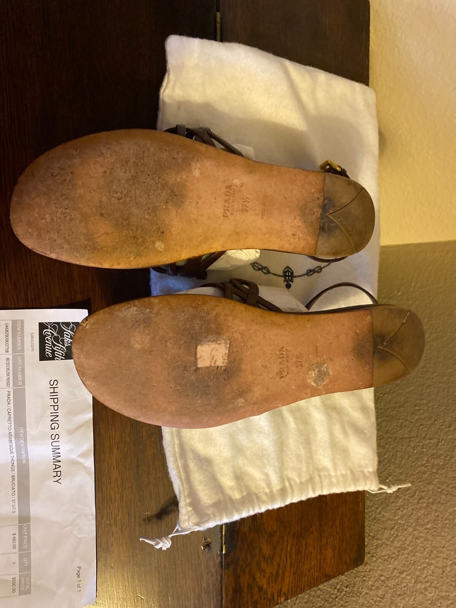 Prada Capretto Arabesque Sandals, Bruciato (Brown) 7.5