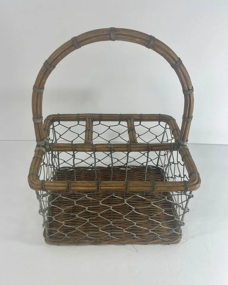 Carrito organizador de cubiertos de metal de mimbre Pottery Barn granja campo rústico Foto 3 de 4