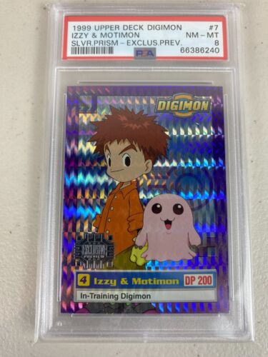 1999 Digimon Izzy & Motimon #7 Exclusive Preview Card Silver Prism Card PSA 8 - Picture 1 of 2