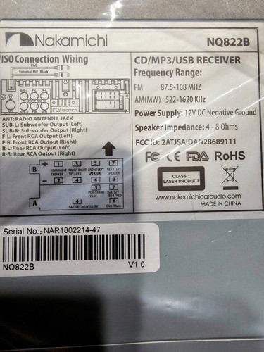 Nakamichi NQ822B 1-DIN CD/MP3/USB Car Stereo In-Dash Receiver w/ Bluetooth (NIB) - Picture 11 of 18