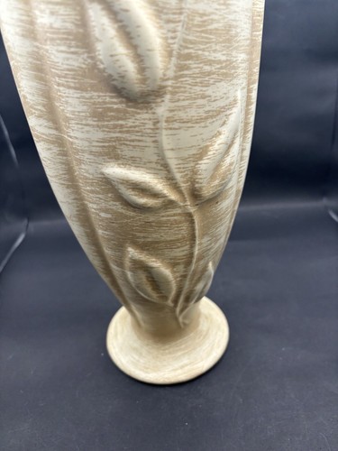 2001 Haeger Pottery Vase Large 10.5" Leaf Decor Neutral Contemporary Vintage - Picture 4 of 13