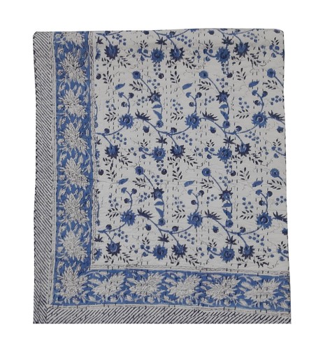 Vintage Hand Block Print Kantha Quilt Bedspread Bedding Throw Cotton Blanket Art - Picture 2 of 5
