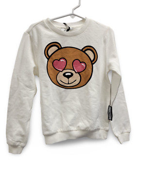 NWT New Moschino Kids Girls White Sweatshirt with Teddy Heart Print & Logo Sz. 6
