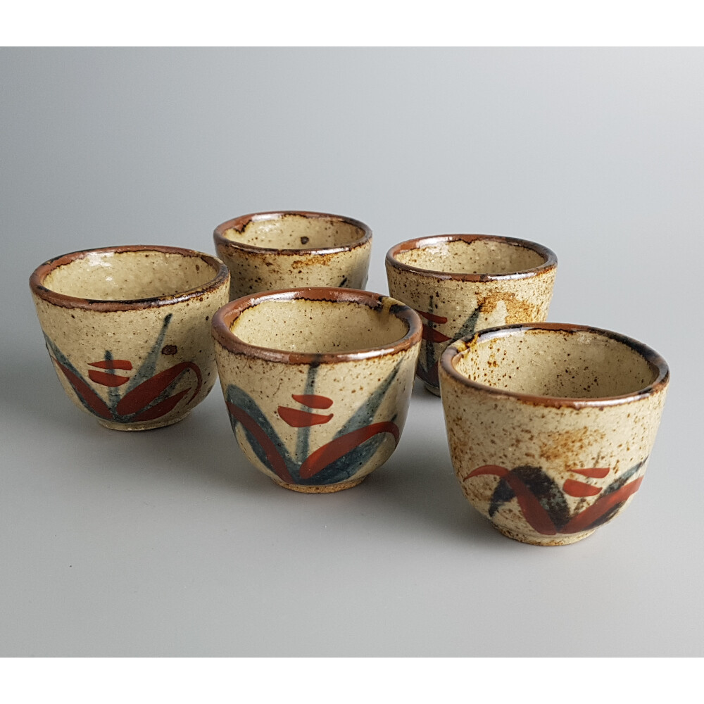 Japanese Sake Cups Ceramic Pottery Tea Cup Color Hand Painted Vintage ...