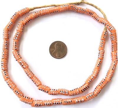 Ghana handmade Coral Multi Colored Cylinder Recycled glass African trade beads