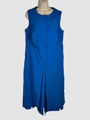 $1290 AKRIS Women's Blue Sleeveless Button Down Shirt Dress Size 14