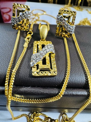 22CT 22KT 916 Gold Set Rectangle Earring Pendant Necklace 20” long 12.7g 1.5mm - Picture 21 of 24